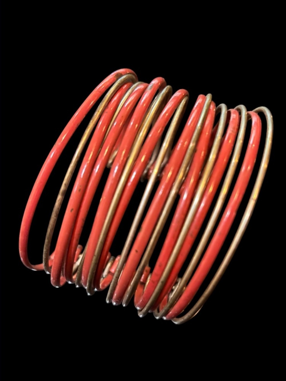 Vintage Coral and Gold Multi-Loop Coil Bracelet